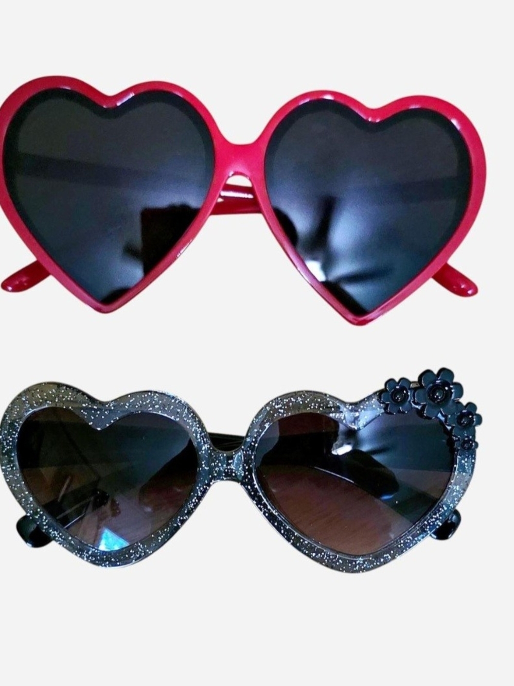 Heart-Shaped Sunglasses Duo - Red & Silver Glitter, Sunnies